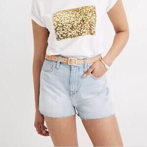Madewell Light Wash Denim Cut Off Raw Hem Cotton The Mom Jean Shorts Size 28